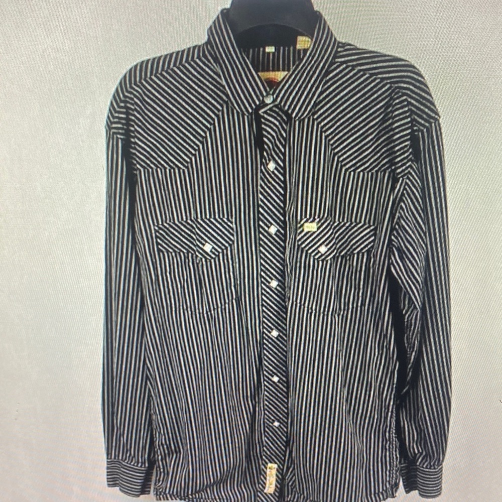 Larry Mahan Black and White Striped Button Down Shirt